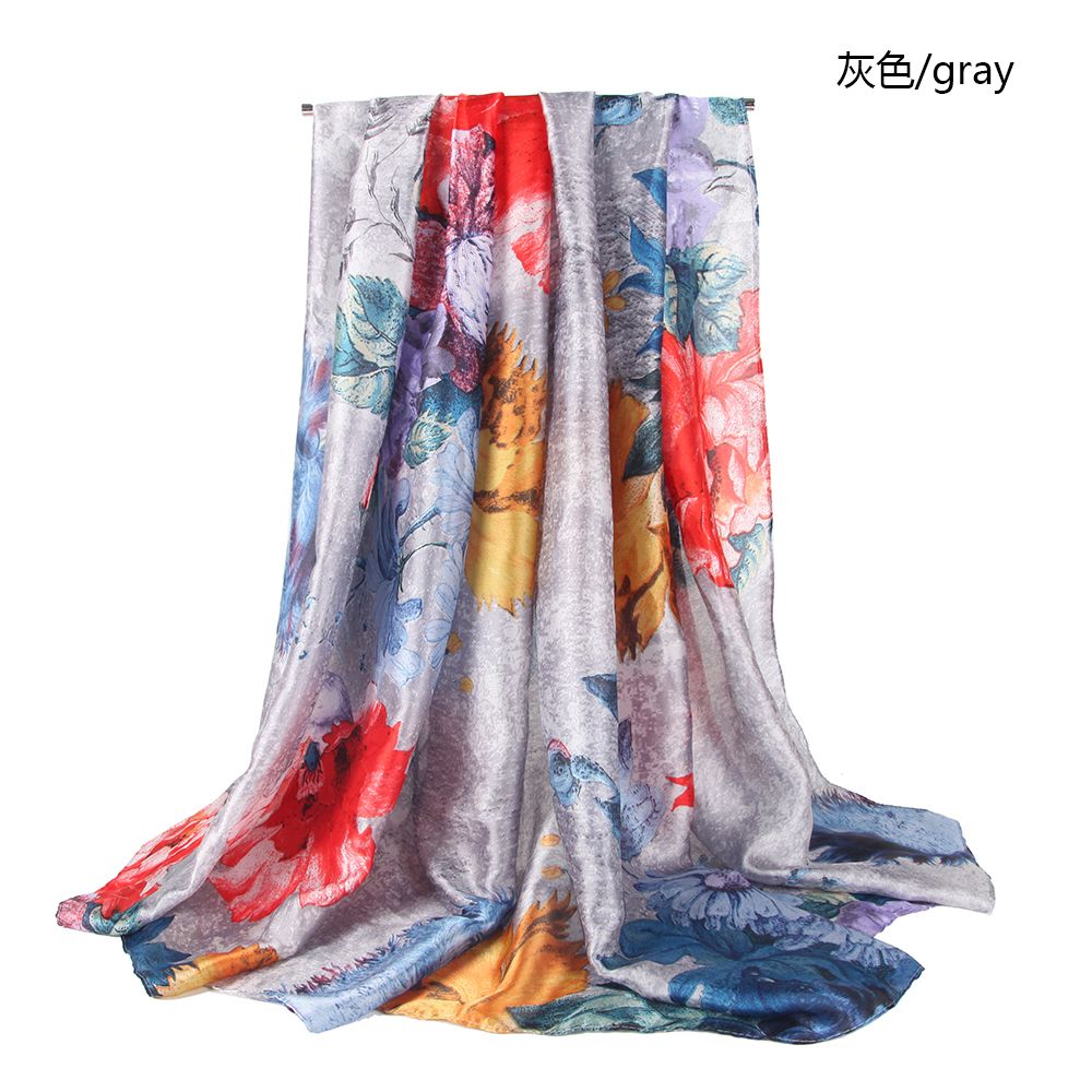 Classic Printed Silk Satin Peony Pattern Ladies Scarf With Double Color Shawl In Stock undefined