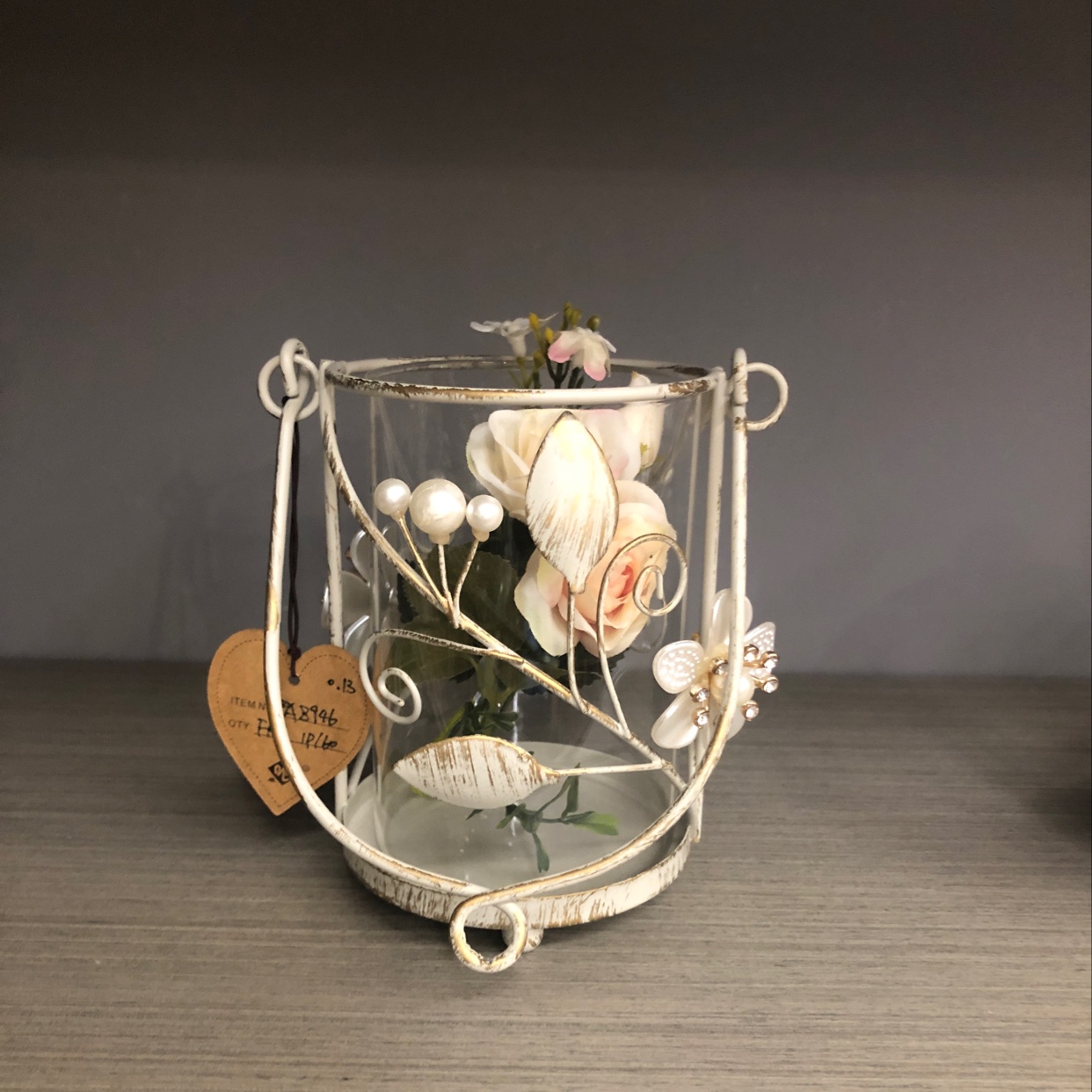 Pearl flower grey brush gold wrought iron candlestick thumbnail