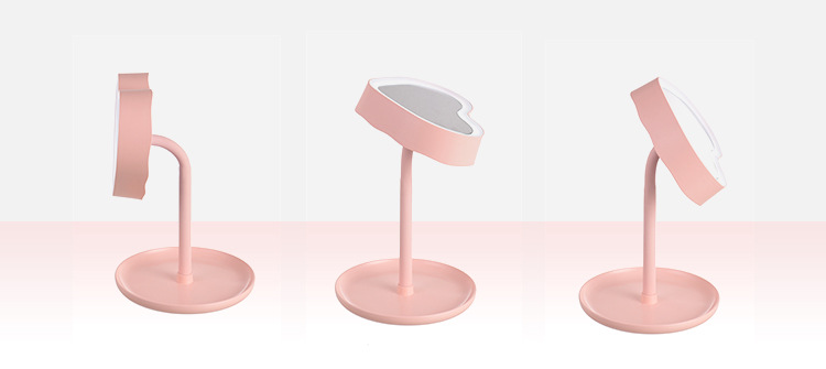 LED爱心化妆镜背面7色彩灯可做台灯台式任意旋转弯曲公主镜家用带托盘梳妆镜粉色和米色两色拍下备注颜色详情9