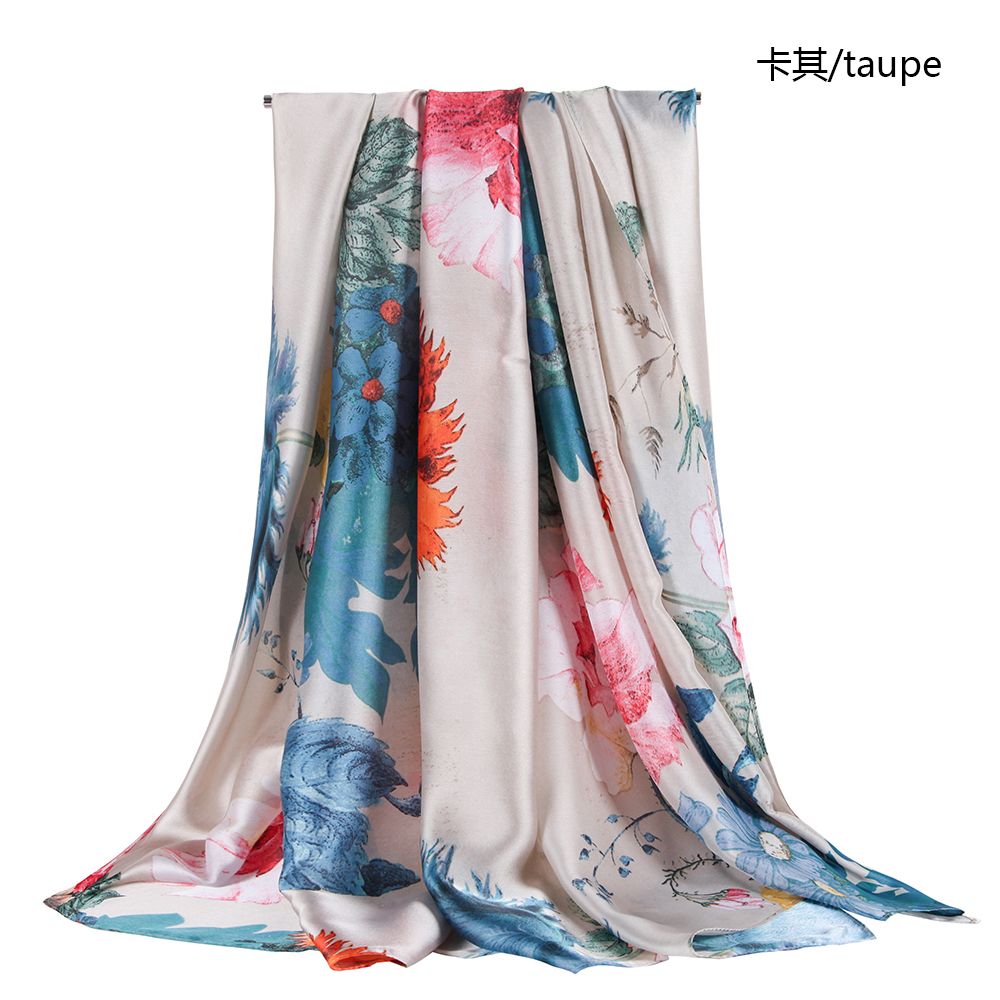 Classic Printed Silk Satin Peony Pattern Ladies Scarf With Double Color Shawl In Stock undefined