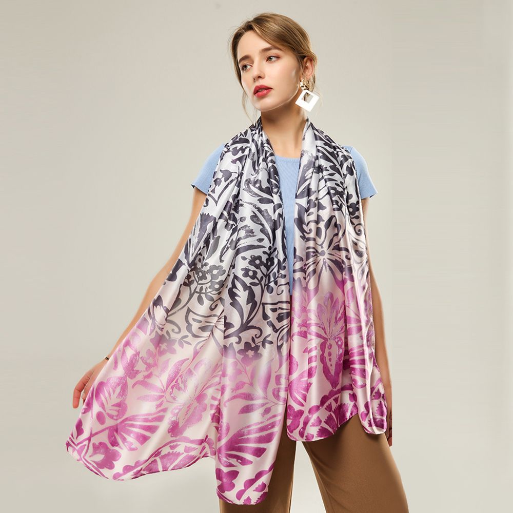 New Silk Satin Material Gradient Butterfly Scarf Female Spring And Autumn Printed Thin Scarf Application Scenario