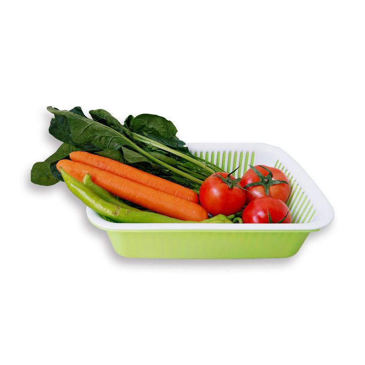 Factory direct sales of double-layer plastic vegetable washbasins, vegetable and fruit plates, drip basins, square draining baskets, 6023 full figure