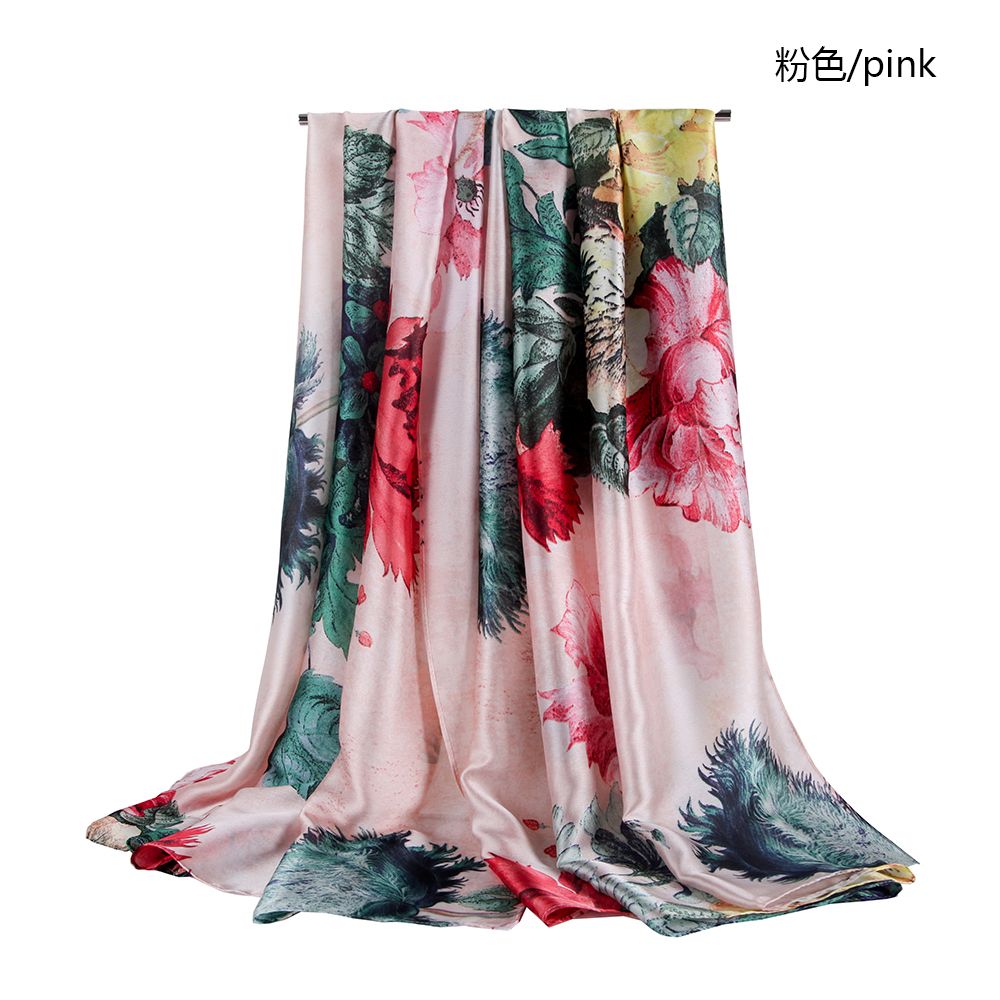 Classic Printed Silk Satin Peony Pattern Ladies Scarf With Double Color Shawl In Stock undefined