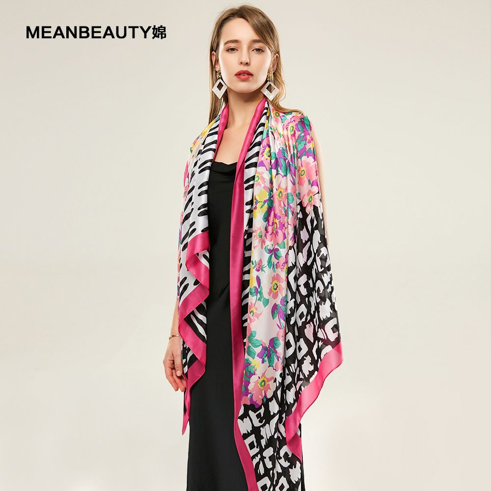 Triangular spliced floral silk satin printed scarves, European and American style spring and autumn thin scarves