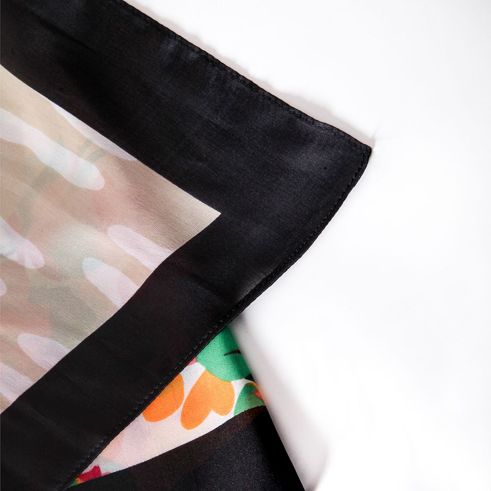 Triangular spliced floral silk satin printed scarves, European and American style spring and autumn thin scarves undefined