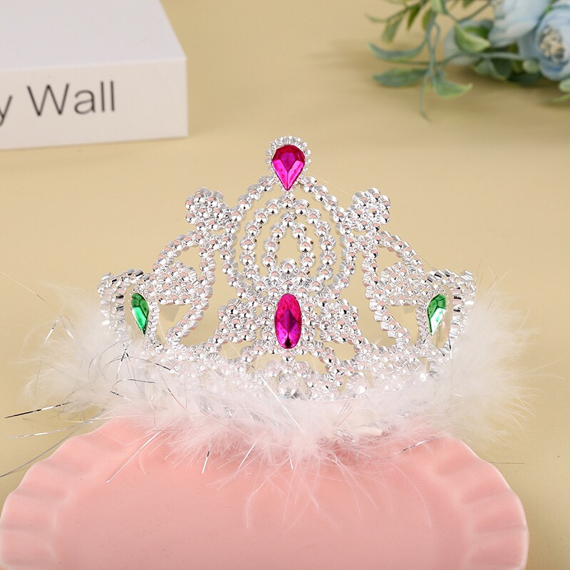 Ordinary crown with fur, princess crown, little girl's white headwear, Korean-style crown