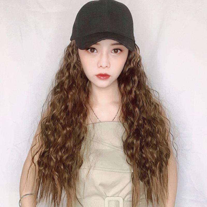 Wig, cap, baseball cap, long curly hair with corn kernels