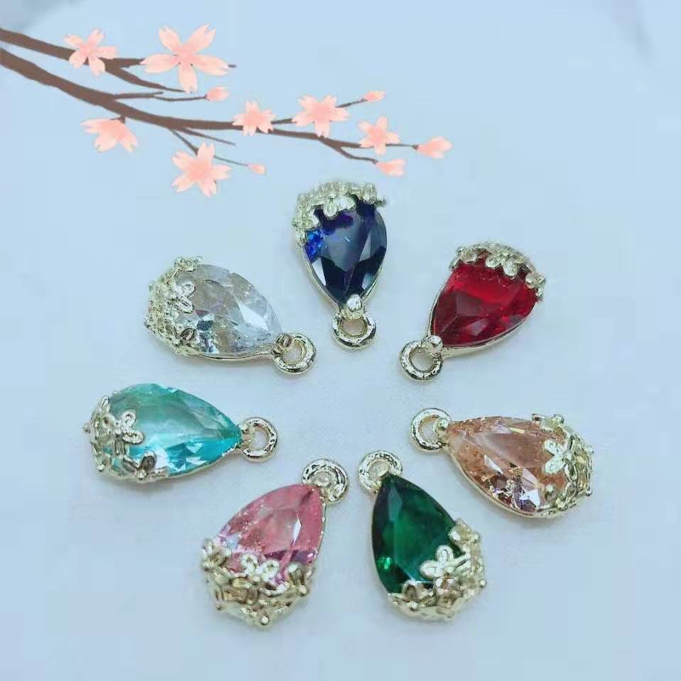 8*12MM water drop lace color gold edge glass DIY hairpin jewelry, bracelet earrings pendant accessories