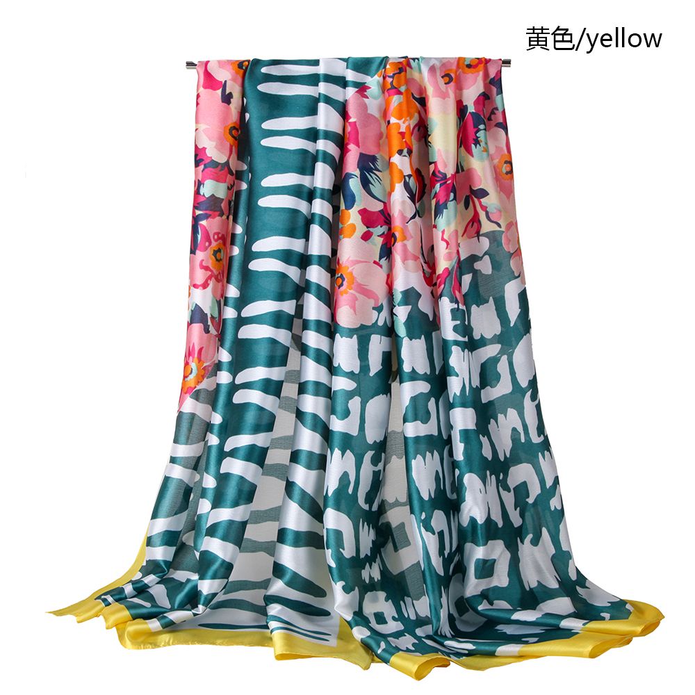Triangular spliced floral silk satin printed scarves, European and American style spring and autumn thin scarves undefined