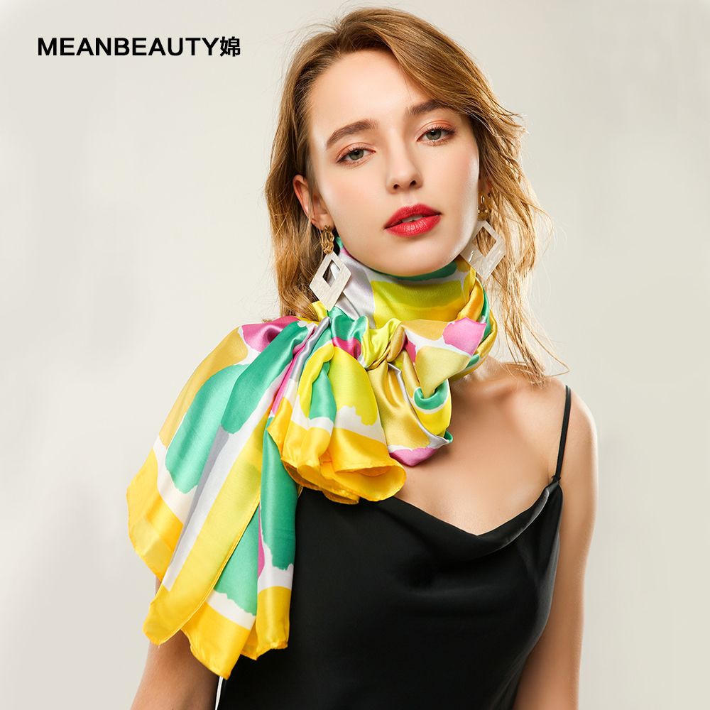 Amazon Source Silk Satin Color Square Printed Scarf Geometric Pattern Spring And Autumn Scarf Spot Wholesale