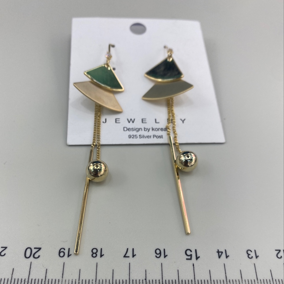 扇形棍子圆球链条金色耳环