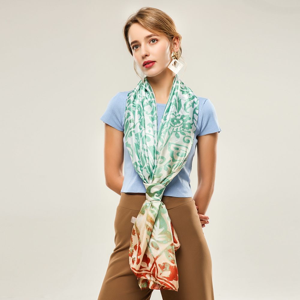 New Silk Satin Material Gradient Butterfly Scarf Female Spring And Autumn Printed Thin Scarf Specification drawing