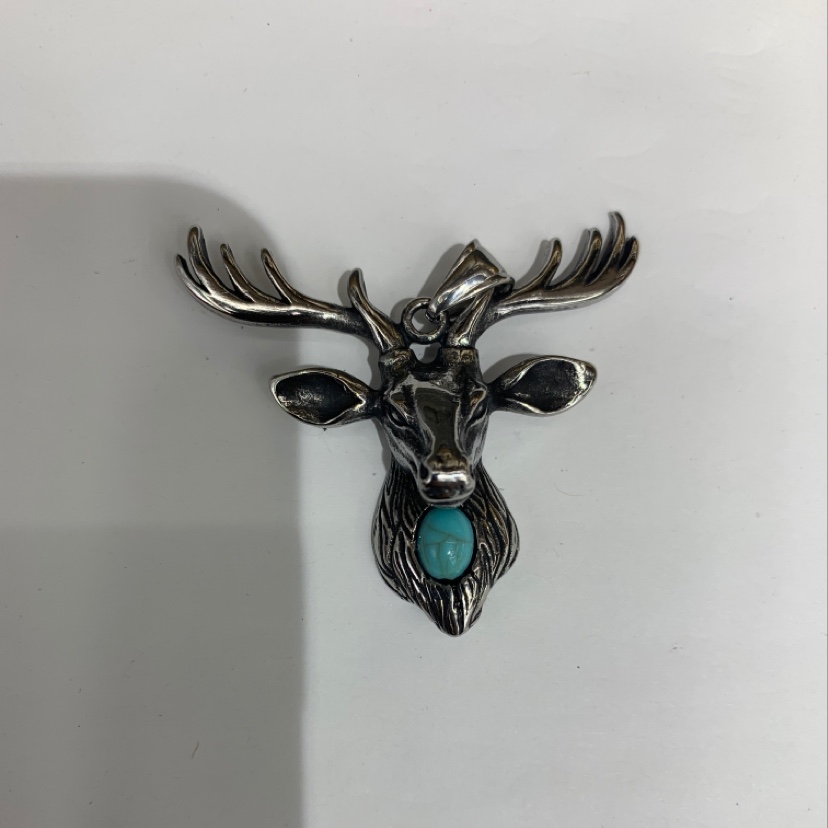 Titanium steel retro elk antler necklace for men, "Deer with You All the Way" personalized pendant, hip-hop trendy men's deer head decoration details Picture