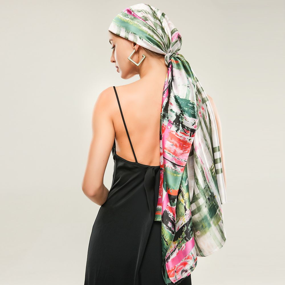 European and American style printed half-graffiti pattern spring and autumn scarf, versatile two-color large shawl scarf details Picture