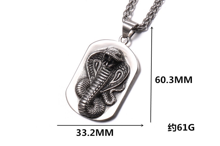 European and American personalized cobra necklace men's pendant titanium steel animal zodiac snake personalized punk tag trendy men's accessories Specification drawing