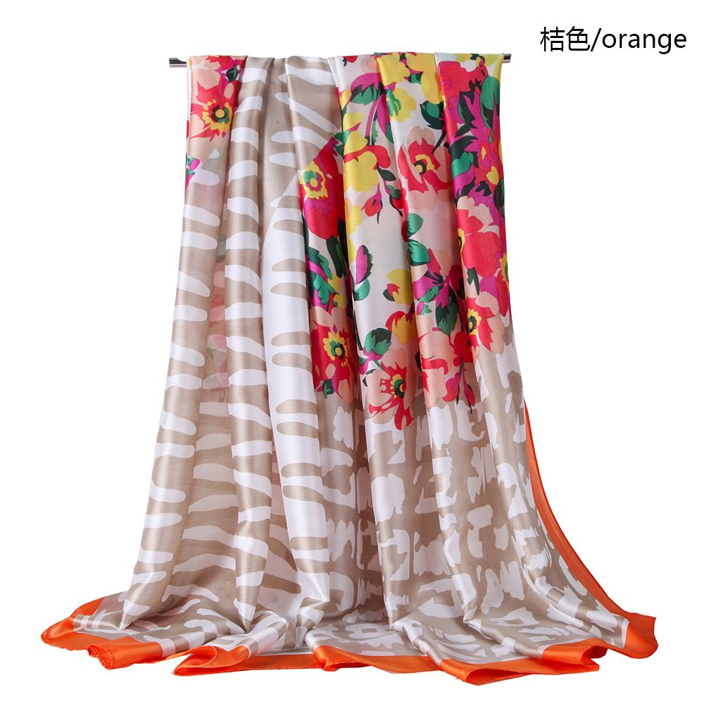 Triangular spliced floral silk satin printed scarves, European and American style spring and autumn thin scarves undefined