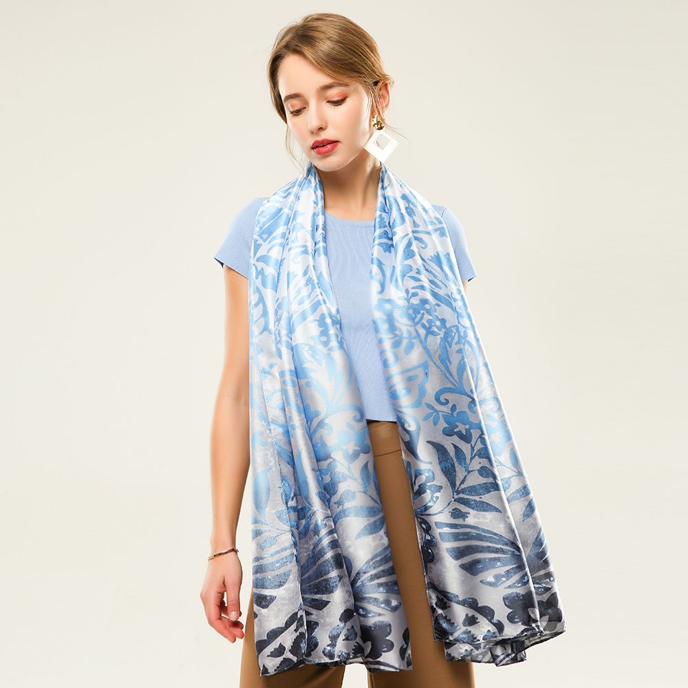 New Silk Satin Material Gradient Butterfly Scarf Female Spring And Autumn Printed Thin Scarf details Picture
