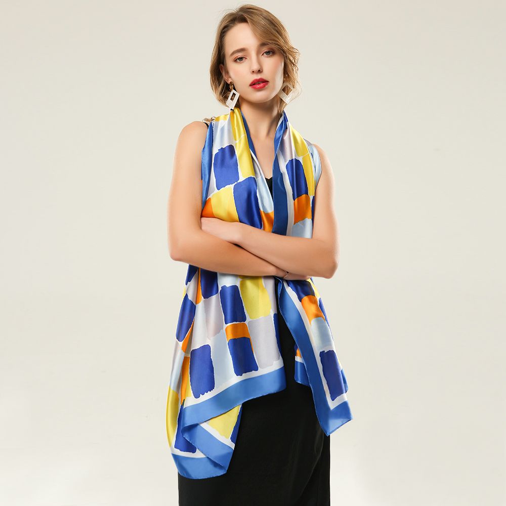 Amazon Source Silk Satin Color Square Printed Scarf Geometric Pattern Spring And Autumn Scarf Spot Wholesale Specification drawing