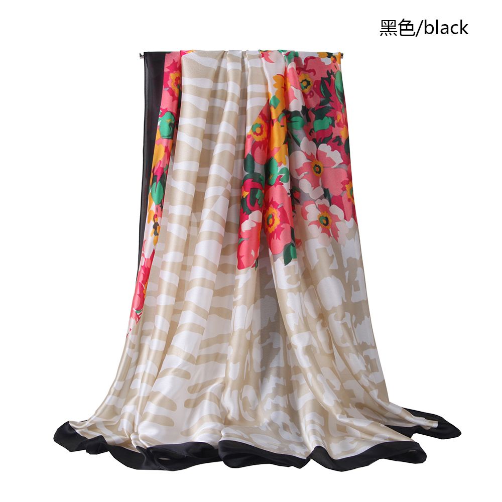Triangular spliced floral silk satin printed scarves, European and American style spring and autumn thin scarves undefined