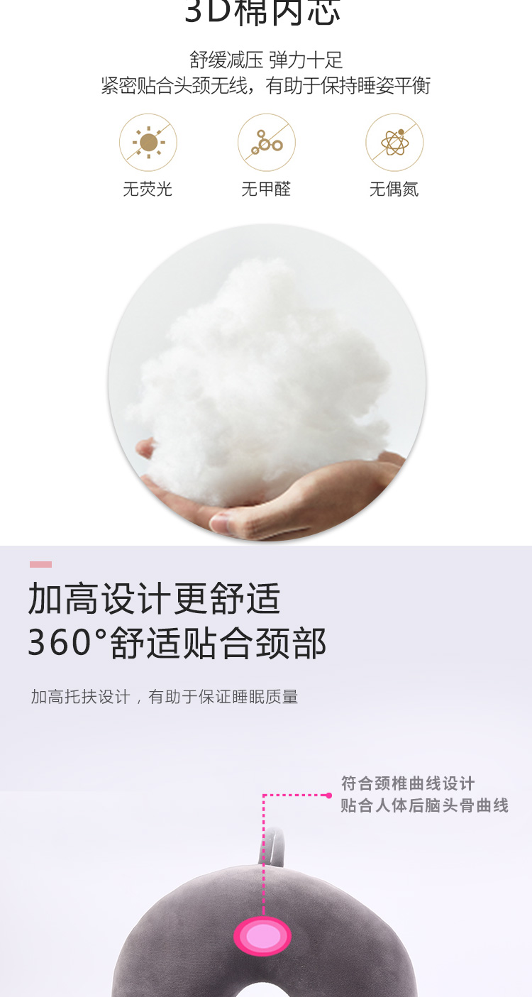 厂家直销现货U型枕 赠送礼品简约素色成人填充pp棉午睡U型枕详情图3