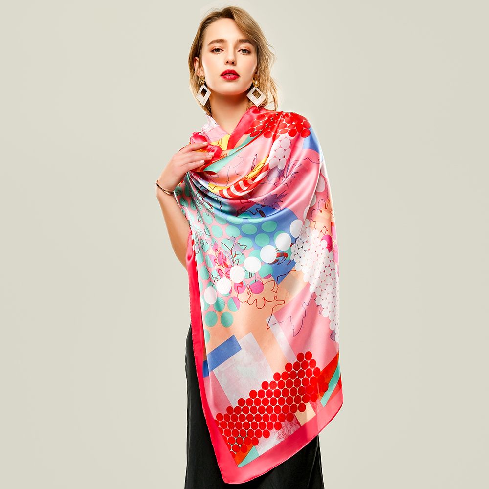 Origin Cross-Border Source Silk Satin Zebra Polka Dot Women's Scarf Spring And Autumn Super Thin Scarf In Stock Application Scenario