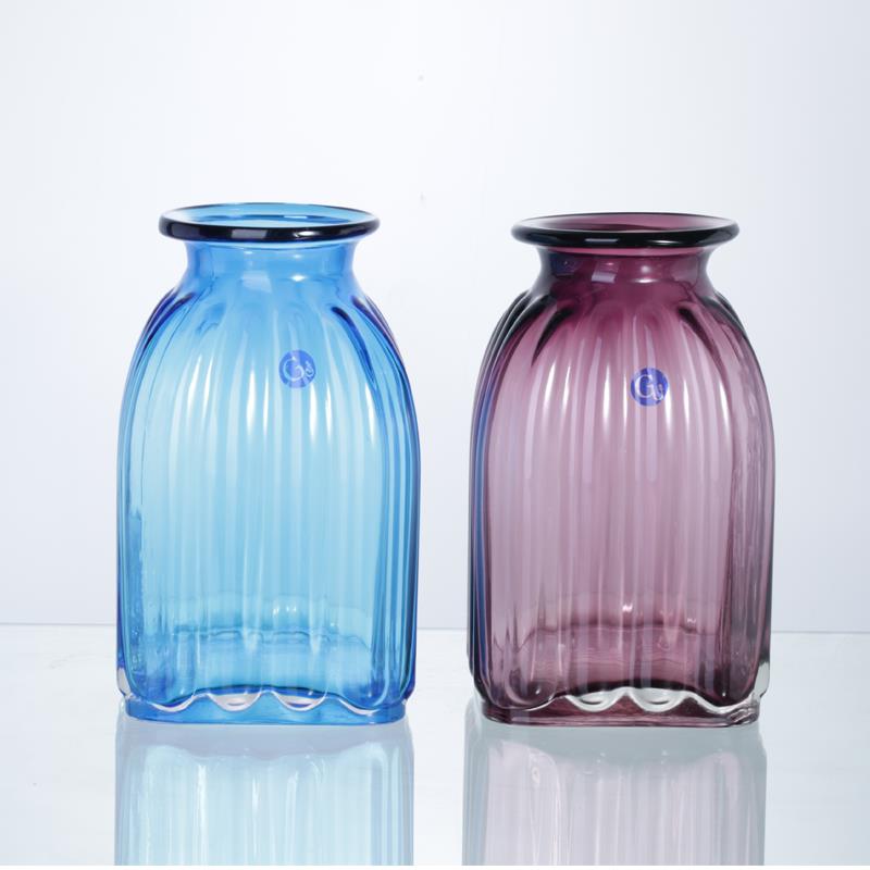 厂家直销批发欧式彩色原色玻璃花瓶客厅餐桌摆件