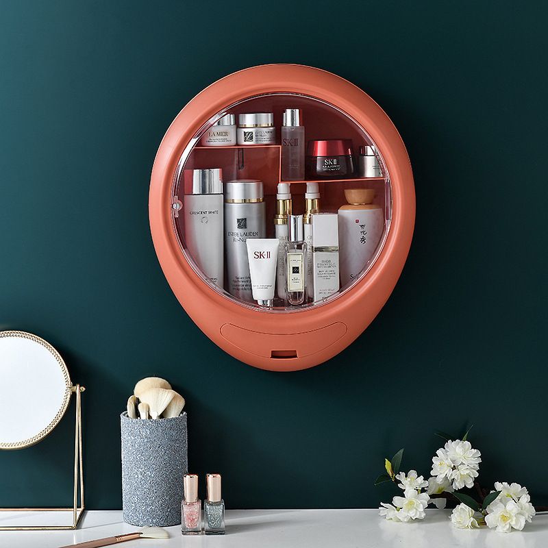 "Internet celebrity cosmetics storage box with LED makeup mirror, Douyin's same style skin care products, wall rotating makeup box 44H84F 3650. Specification drawing