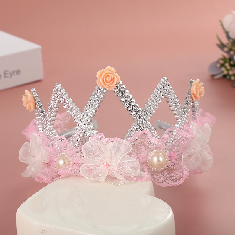 Prism-shaped crown with pearl birthday articles Crown Korean style headdress