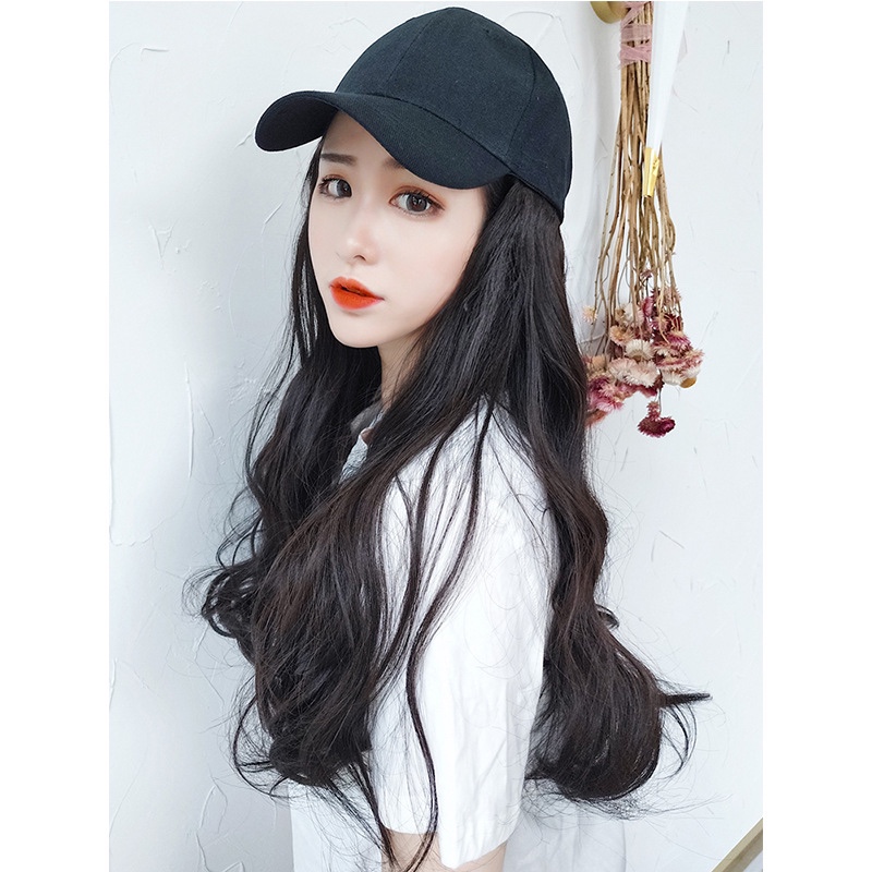 Wig, hat, one-piece baseball cap, long curly hair