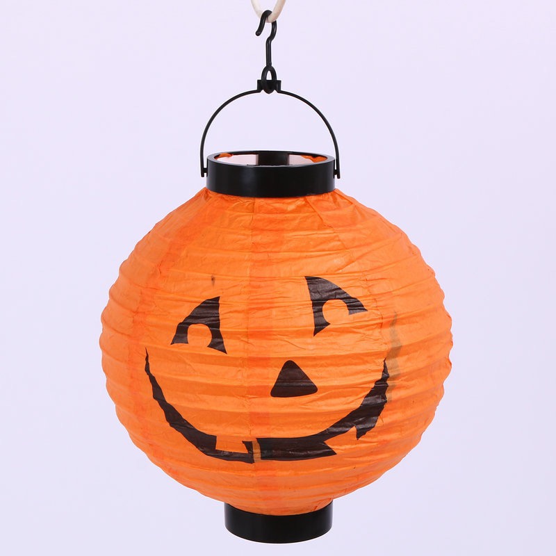 Halloween decorations: Pumpkin paper lanterns, orange ghost lanterns, white LED light lanterns, haunted house decoration props Specification image