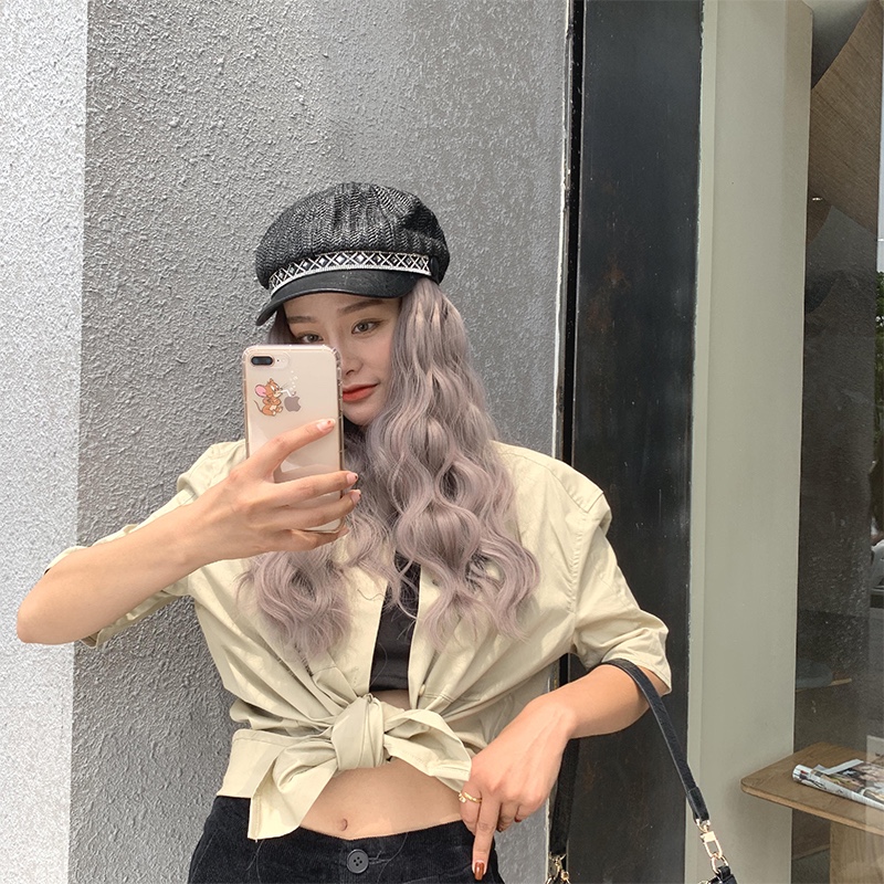 可拆卸假发帽子一体水波纹短图