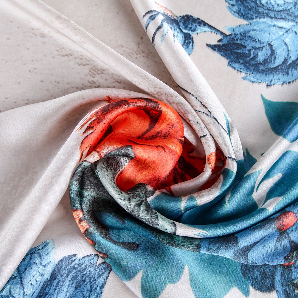 Classic Printed Silk Satin Peony Pattern Ladies Scarf With Double Color Shawl In Stock Item Picture