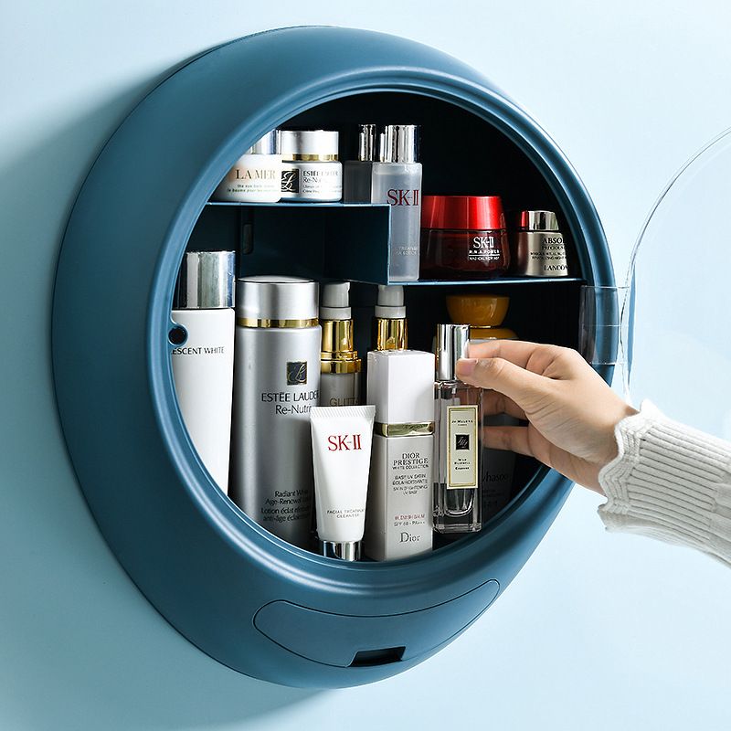 "Internet celebrity cosmetics storage box with LED makeup mirror, Douyin's same style skin care products, wall rotating makeup box 44H84F 3650. details Picture
