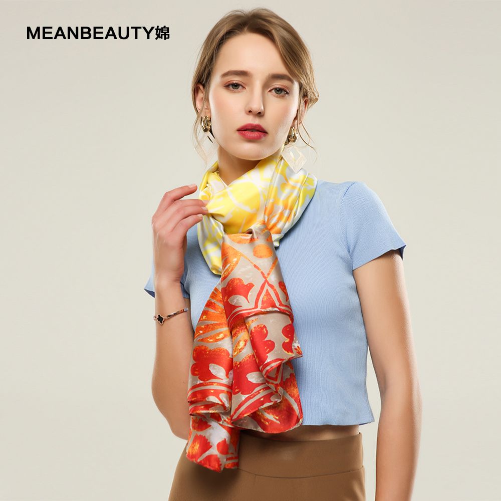 New Silk Satin Material Gradient Butterfly Scarf Female Spring And Autumn Printed Thin Scarf