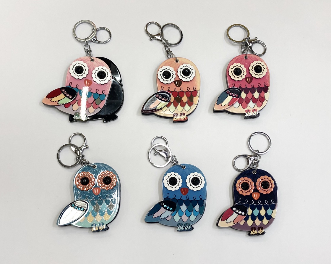 欧美日韩流行猫头鹰外贸热卖学生钥匙扣亚克力镜子钥匙扣时尚包包挂饰义乌饰品厂家直销