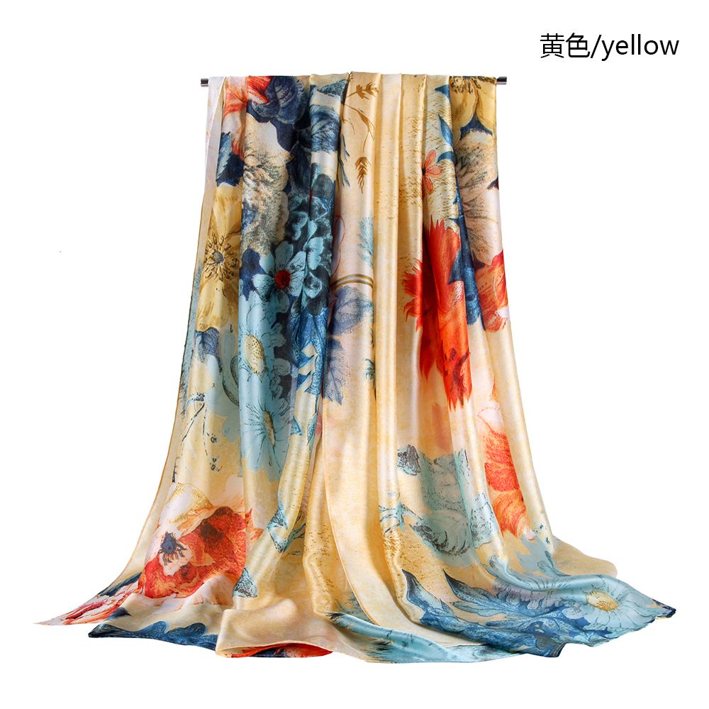 Classic Printed Silk Satin Peony Pattern Ladies Scarf With Double Color Shawl In Stock undefined