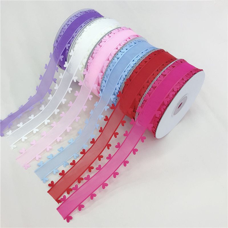 Zhang Fang lace factory ultrasonic lace heart-heart ribbon bow-bouquet gift packaging yarn tape clothing accessories thumbnail