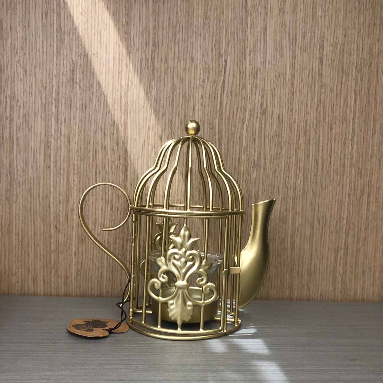 Fa6718g golden hollow-out teapot with glass candlesticle thumbnail