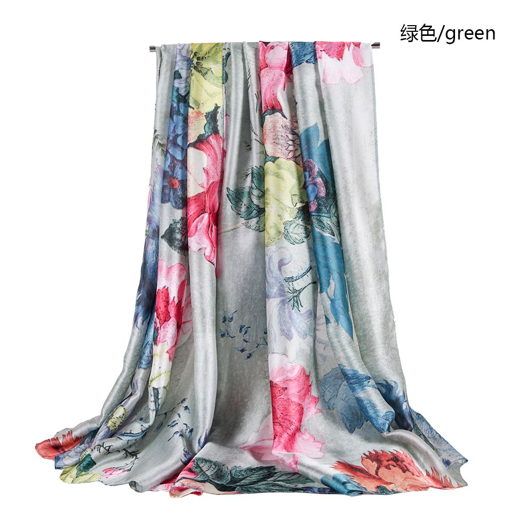 Classic Printed Silk Satin Peony Pattern Ladies Scarf With Double Color Shawl In Stock undefined