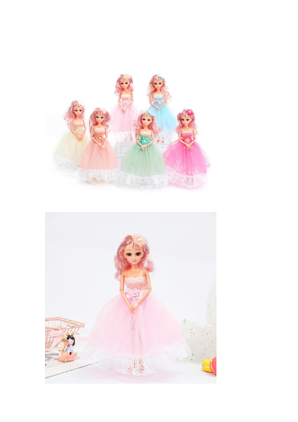 地摊夜市爆款32厘米女孩迷糊娃娃扮装玩具红发蕾丝洋裙芭比娃娃详情图1