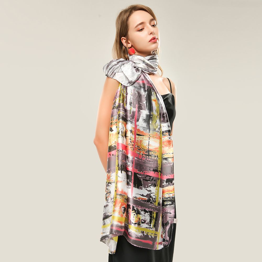 European and American style printed half-graffiti pattern spring and autumn scarf, versatile two-color large shawl scarf Specification image