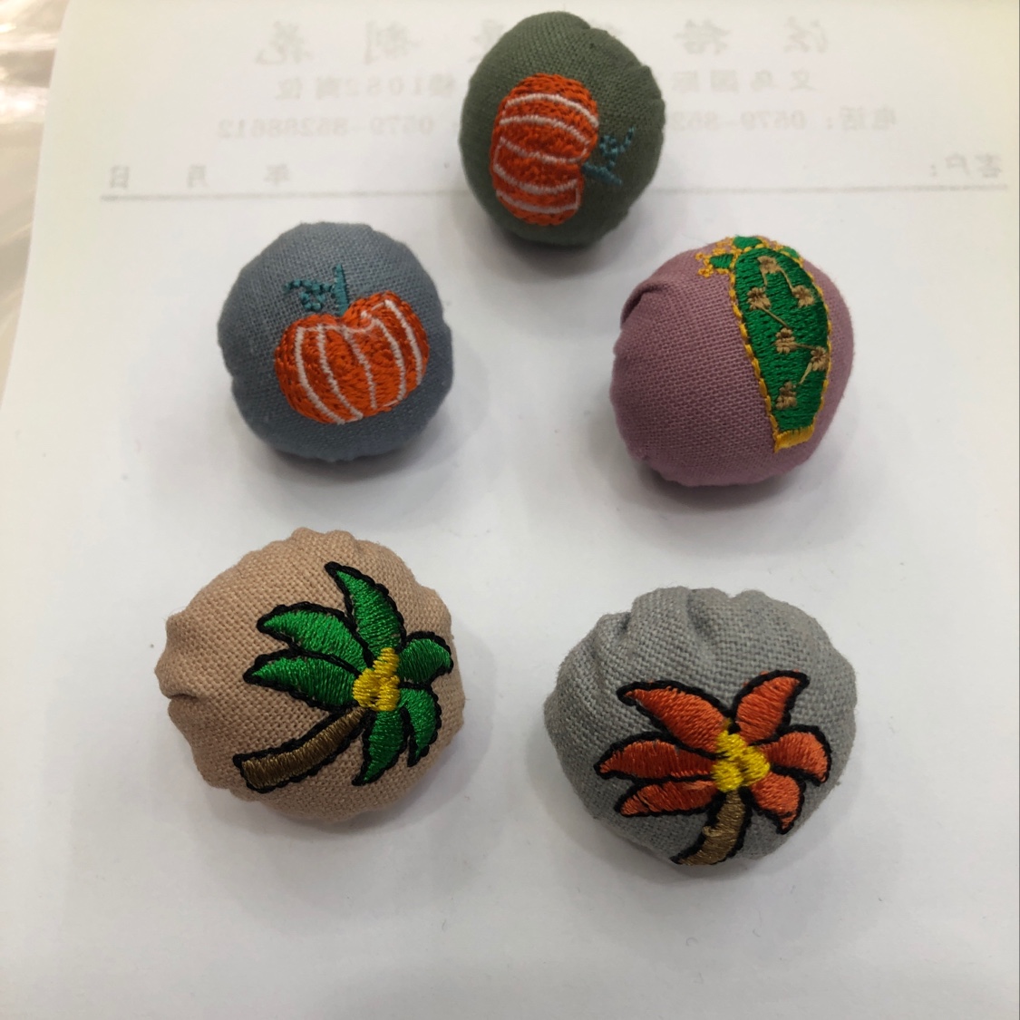 Embroidered cute pumpkin, coconut tree and cactus small ball