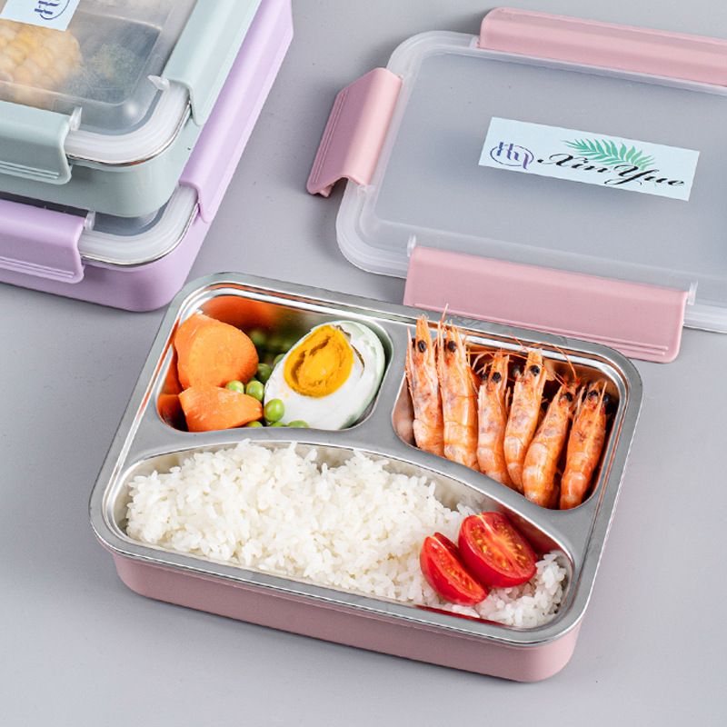 Direct-sale stainless steel insulated lunch box, student company, anti-scald rectangular large deepened bento box, split fast food plate Specification drawing