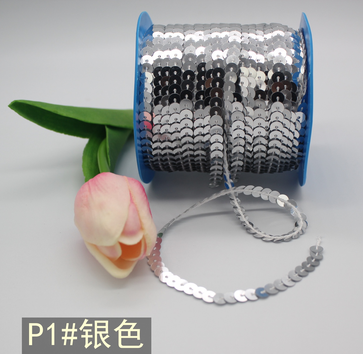 厂家直销 6mm银底色PET环保珠片 DIY服装配件 现货款 sequin belt详情图2