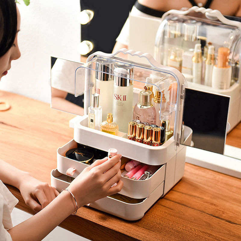 Direct-sale internet-famous cosmetics storage box, household dust-proof, student dormitory desktop, large-capacity skin care products, dressing table Specification drawing
