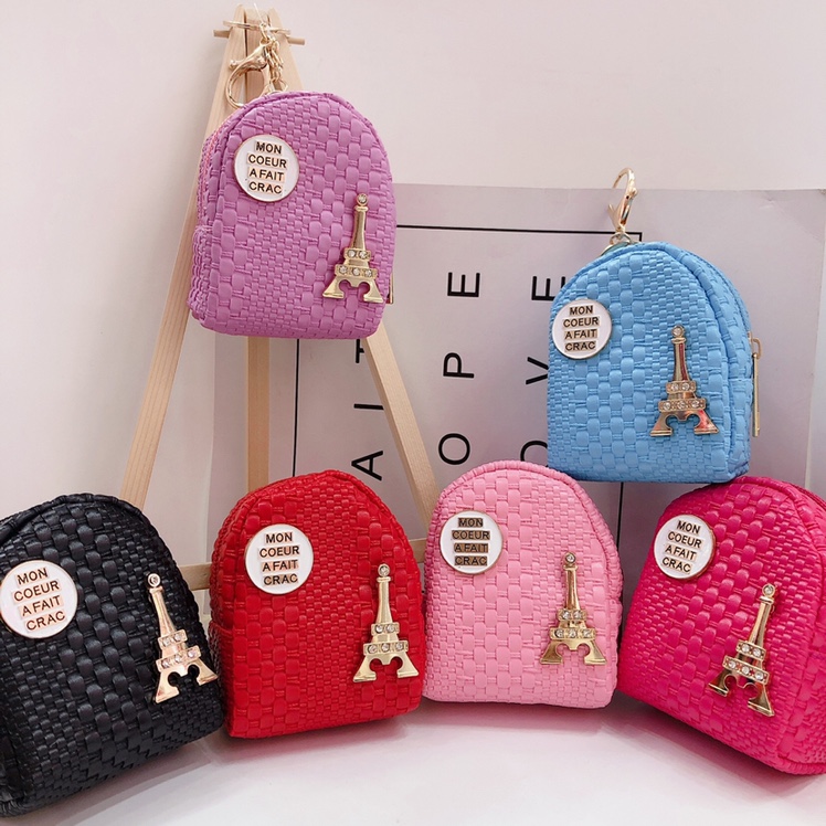 Paris Tower metal patch leather mini zero wallet key chain pendant details Picture