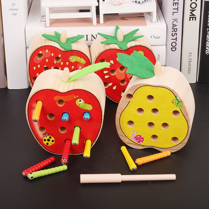 The wooden toy fruit insect-catching game is highly entertaining and colorful, which can exercise babies' hand-eye coordination, visual ability, logical thinking ability, and early education enlightenment training. It is a parent-child game details Picture