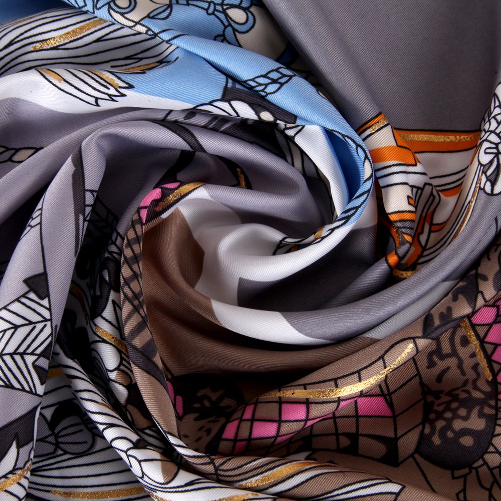 Origin Goods Twill Silk Hot Gold Beard Pattern Large Square Scarf Women Spring And Autumn Outdoor All Matching Style Scarf Item Picture