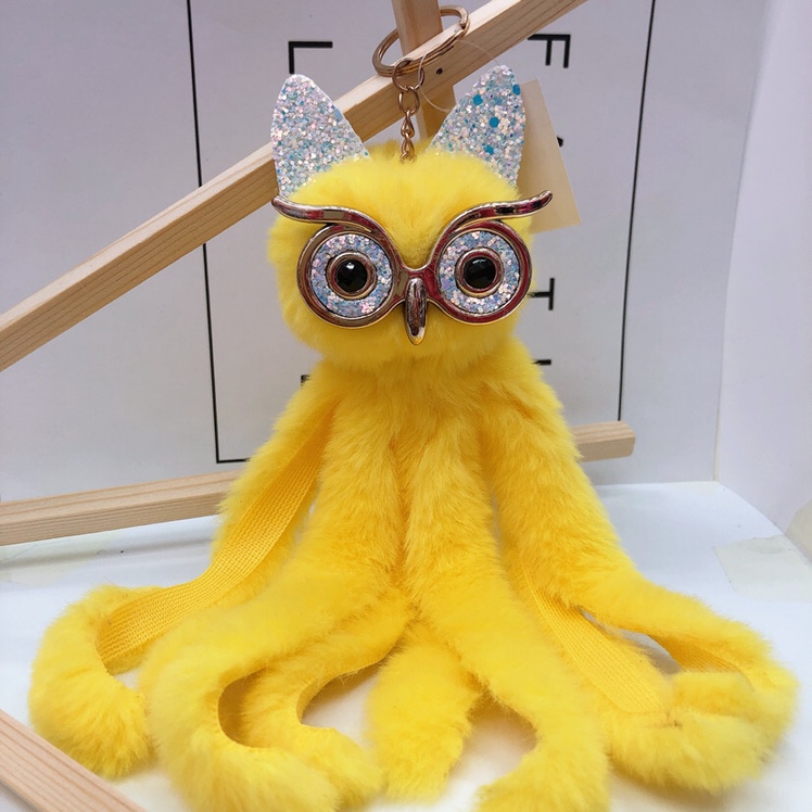 Owl bright pink ears octopus pendant key chain thumbnail