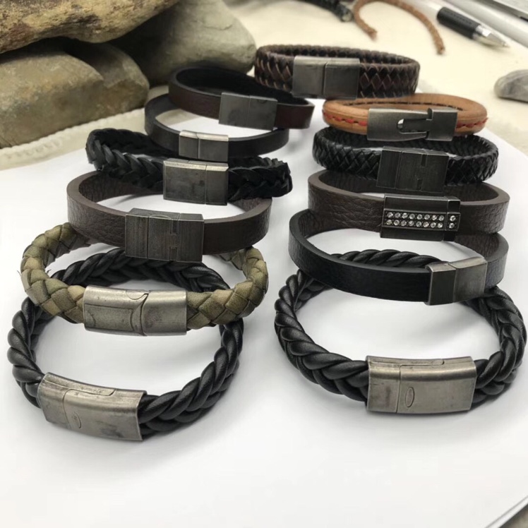 2020 Amazon Cross-border European and American leather bracelets, genuine leather titanium steel bracelet accessories
